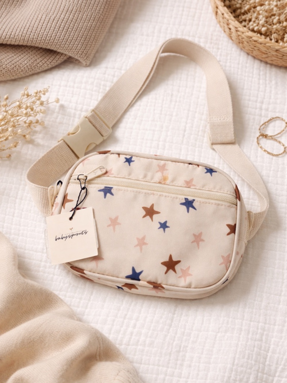 Baby‎ Sprouts Star Belt Bag Cream Multi Color Adjustable Kids Fanny Pack NWT